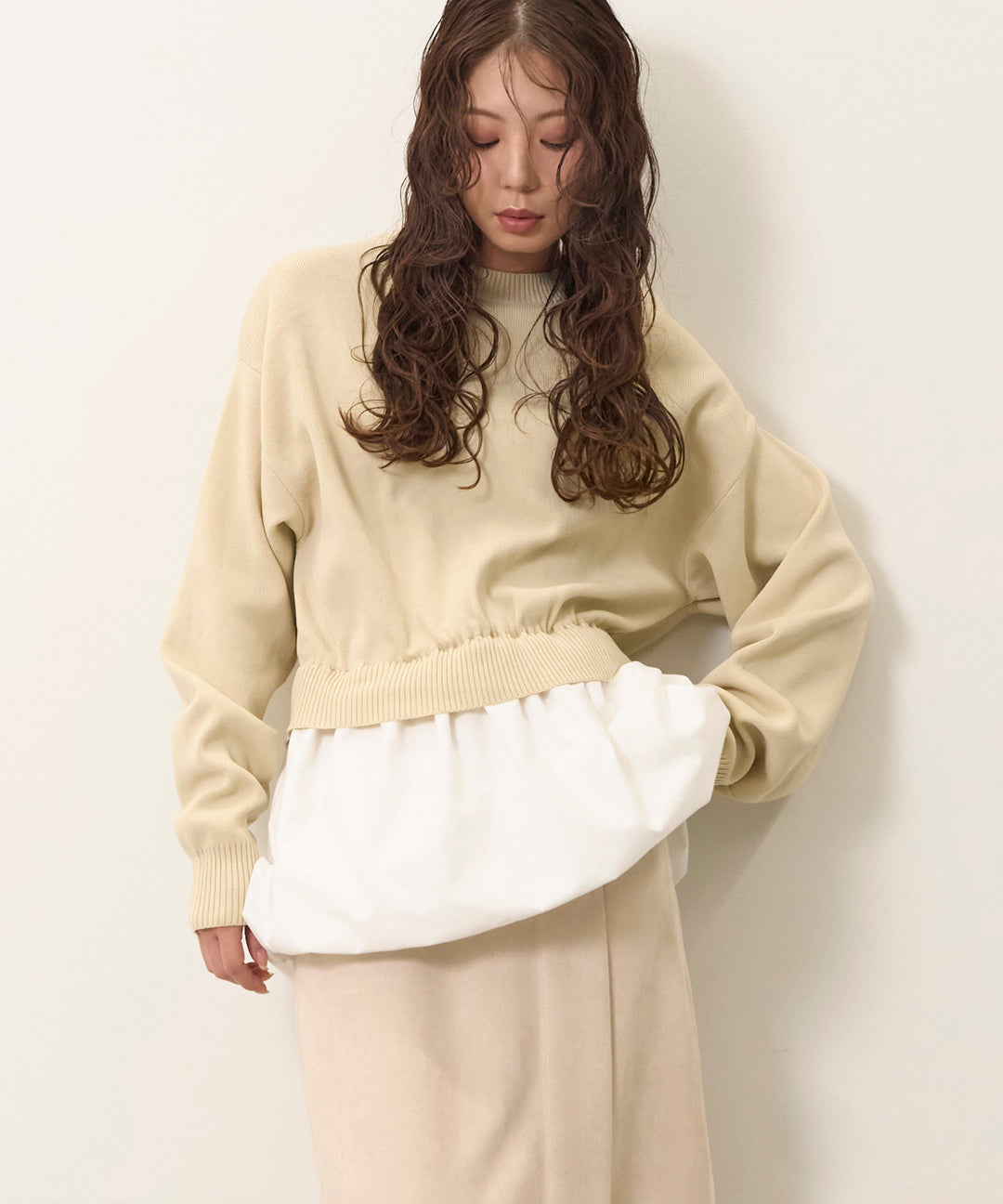 (eliuu)Balloon Texture Combi Knit