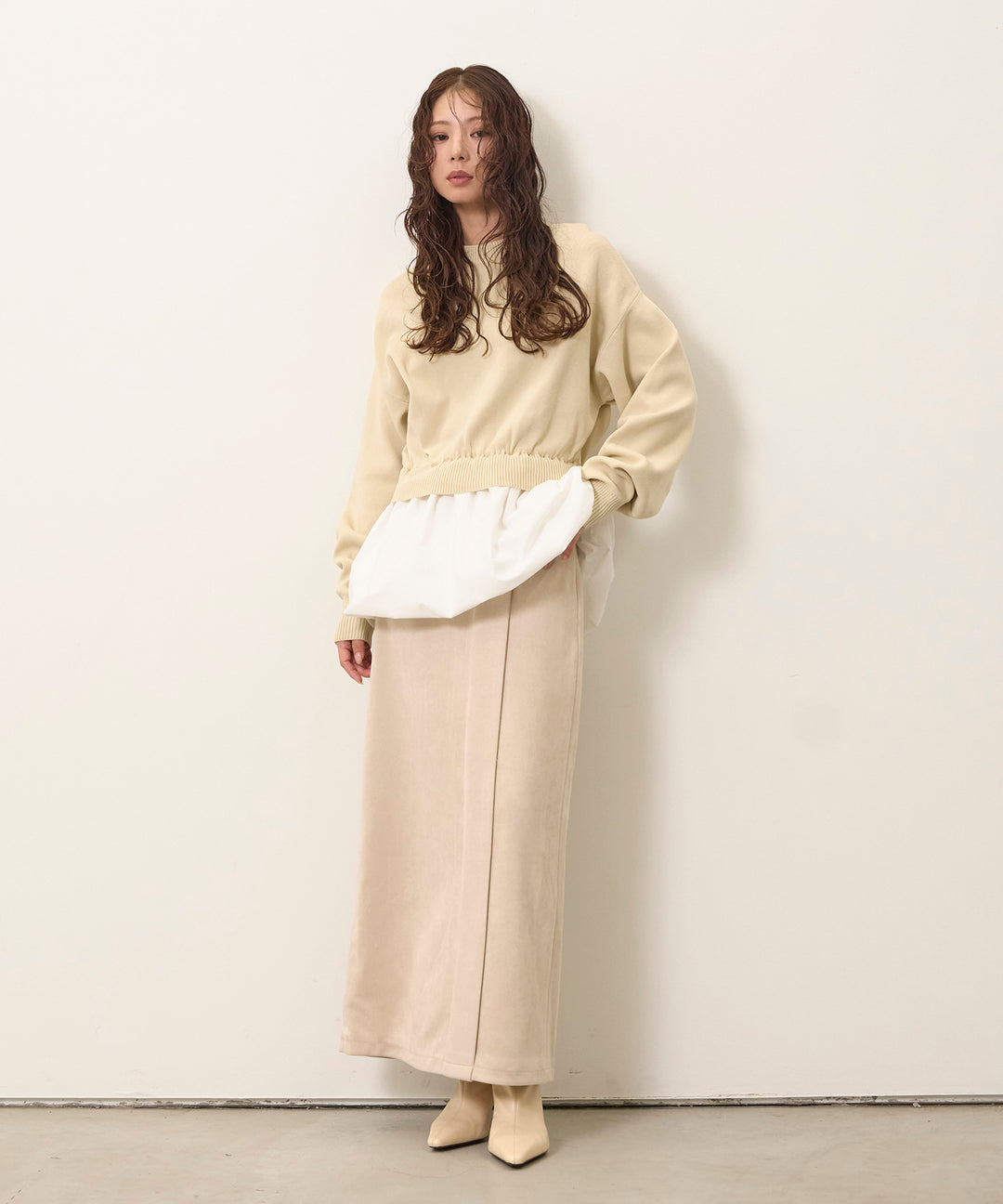 (eliuu)Balloon Texture Combi Knit