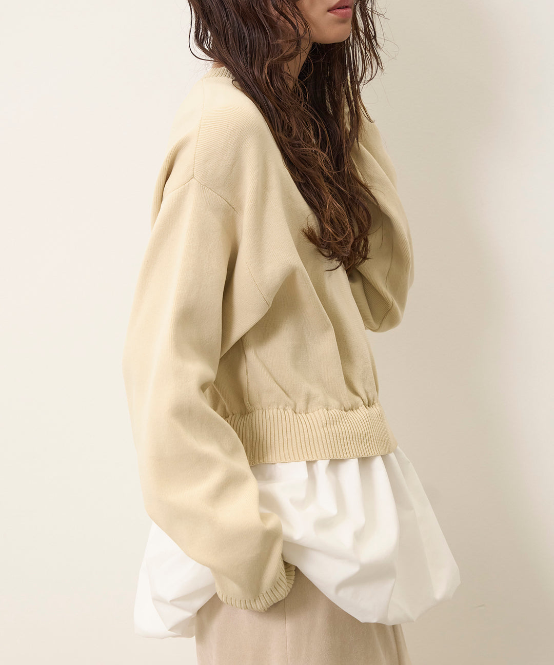 (eliuu)Balloon Texture Combi Knit