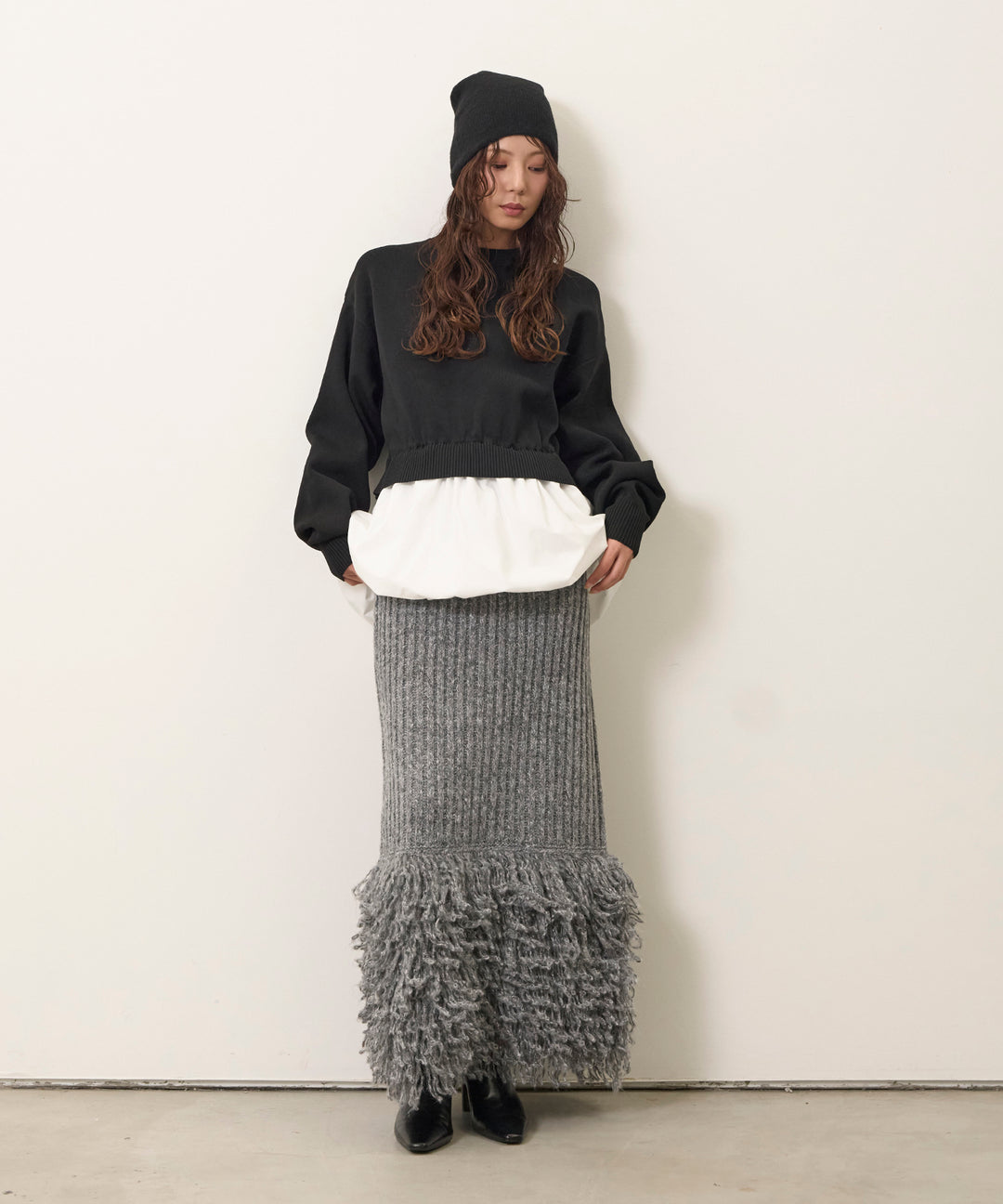 (eliuu)Fringe Knit Skirt