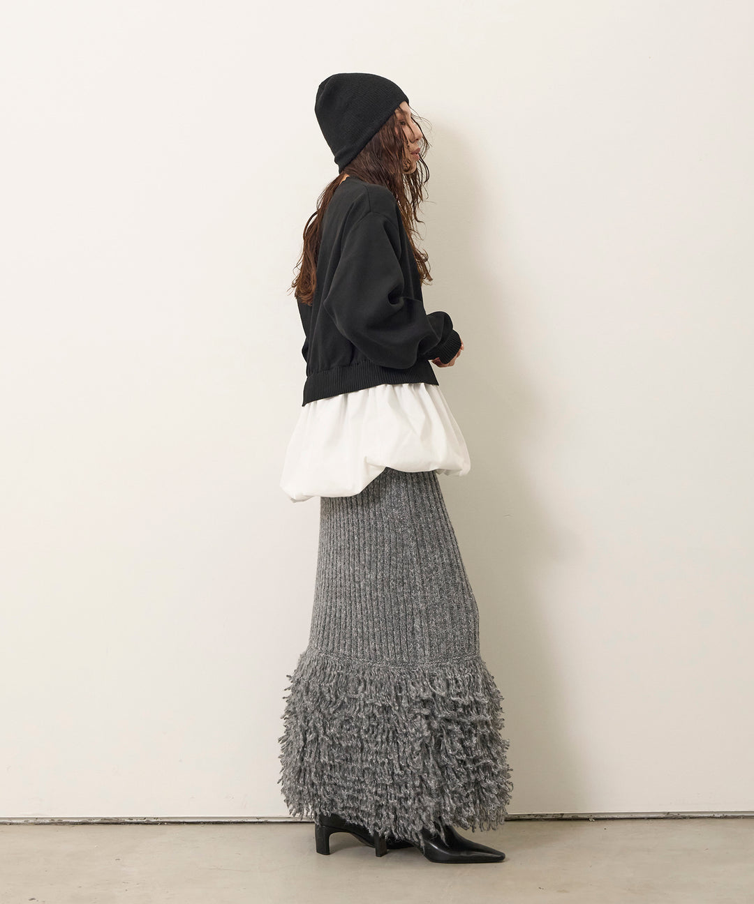 (eliuu)Balloon Texture Combi Knit