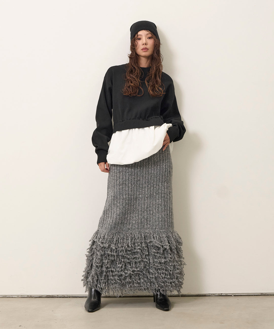 (eliuu)Fringe Knit Skirt