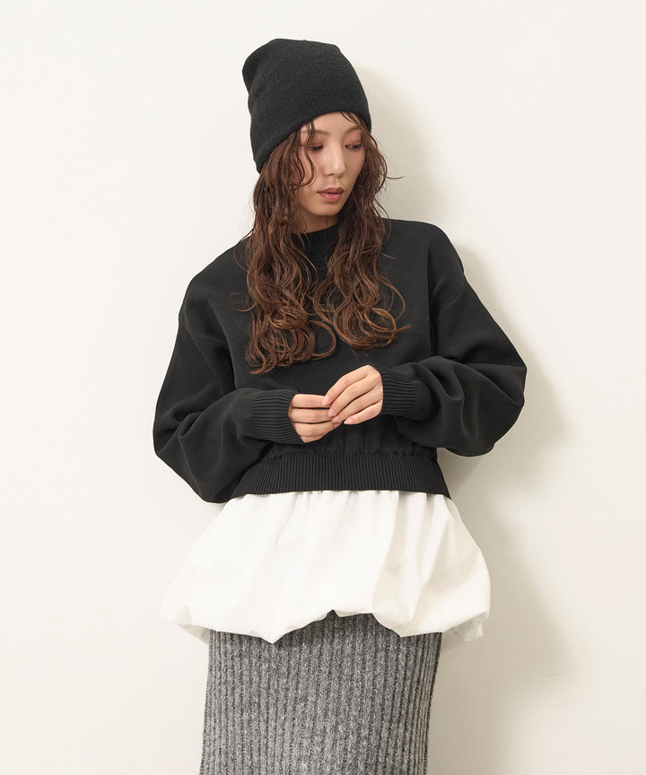 (eliuu)Balloon Texture Combi Knit