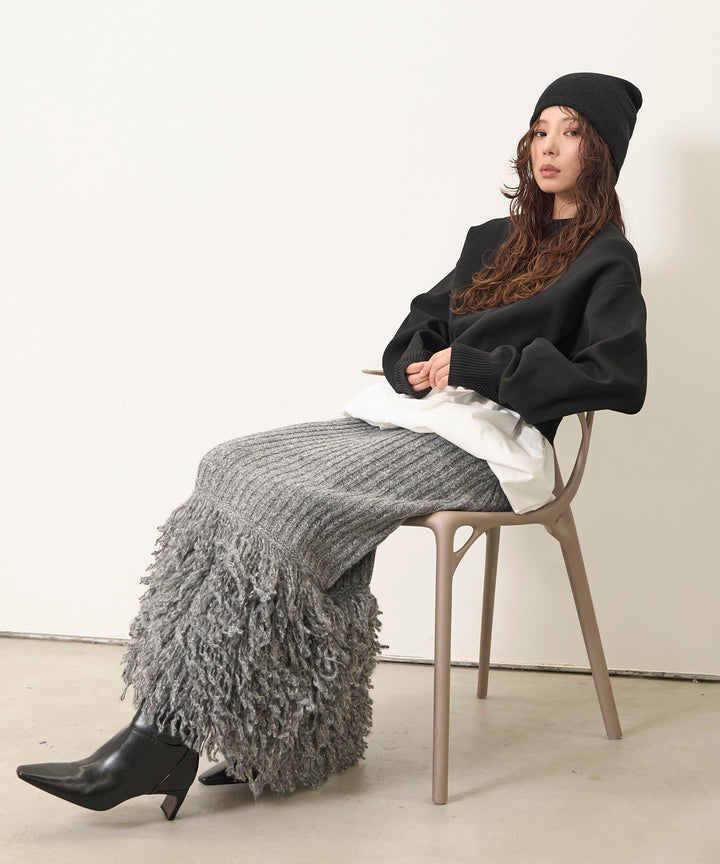 (eliuu)Balloon Texture Combi Knit