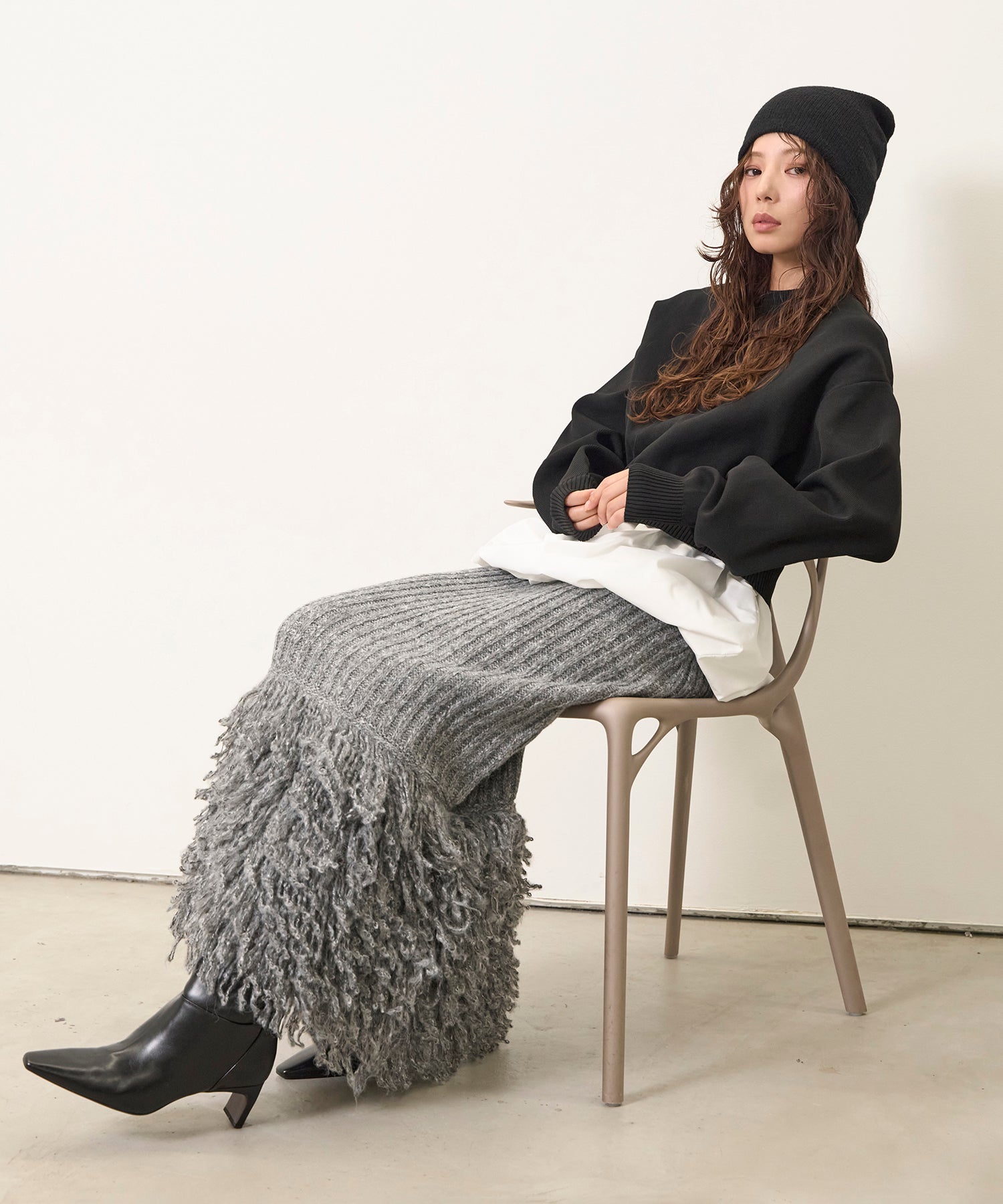 eliuu)Fringe Knit Skirt – MIELI INVARIANT