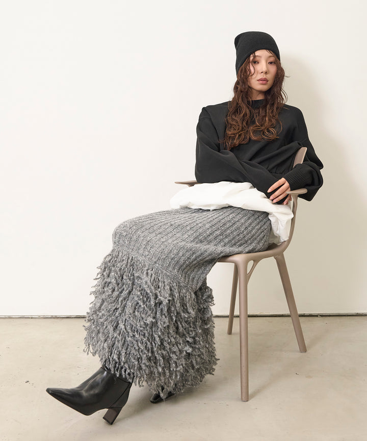 (eliuu)Fringe Knit Skirt