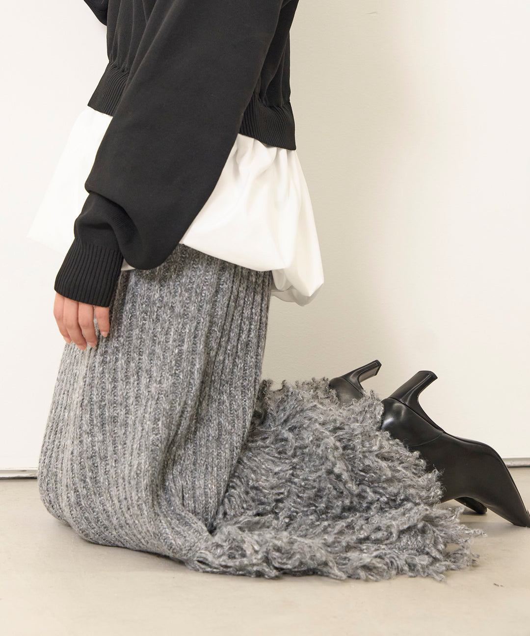 (eliuu)Fringe Knit Skirt