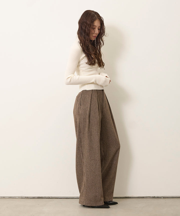 (eliuu)Clasical Check Tuck Trousers