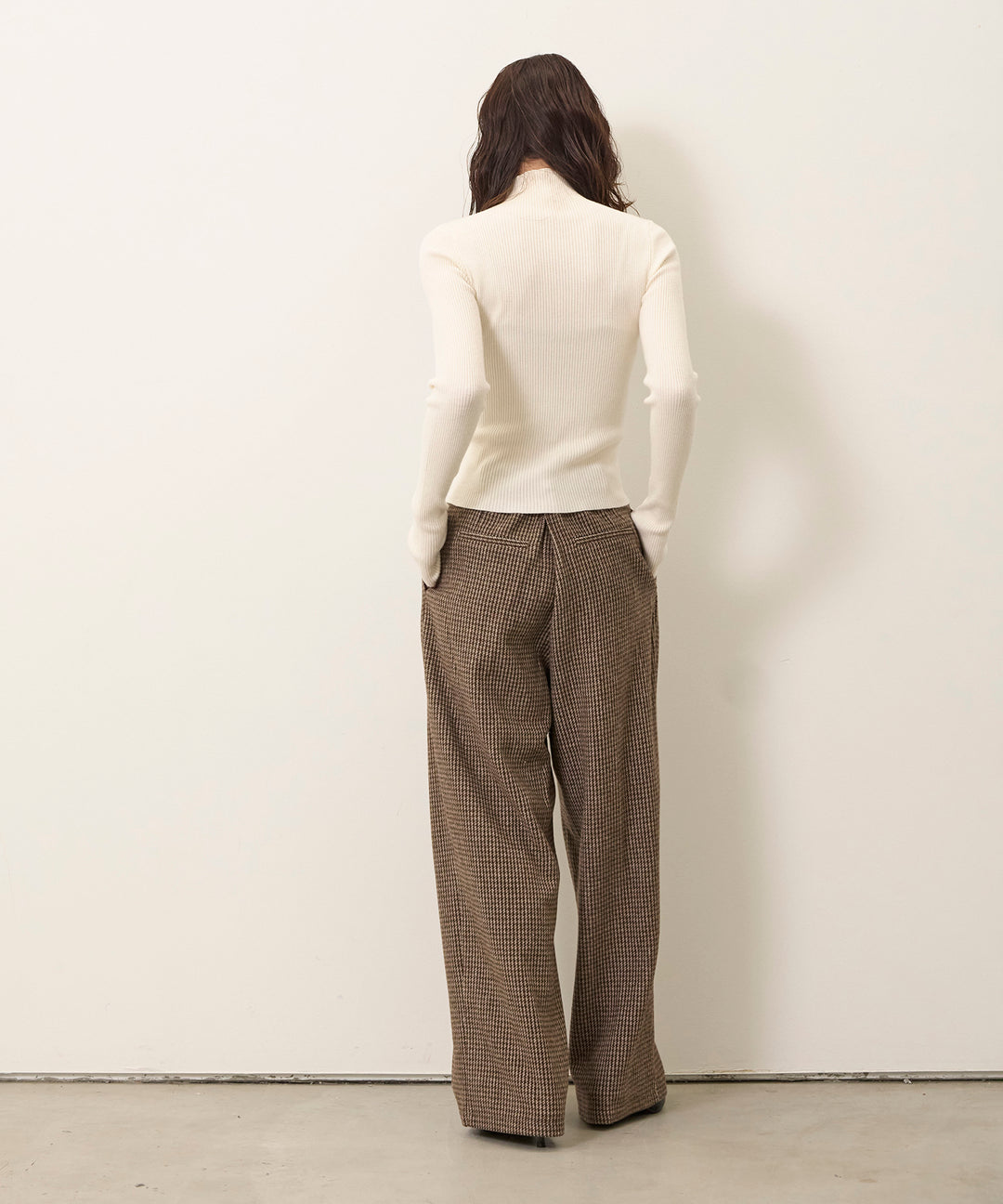 (eliuu)Clasical Check Tuck Trousers