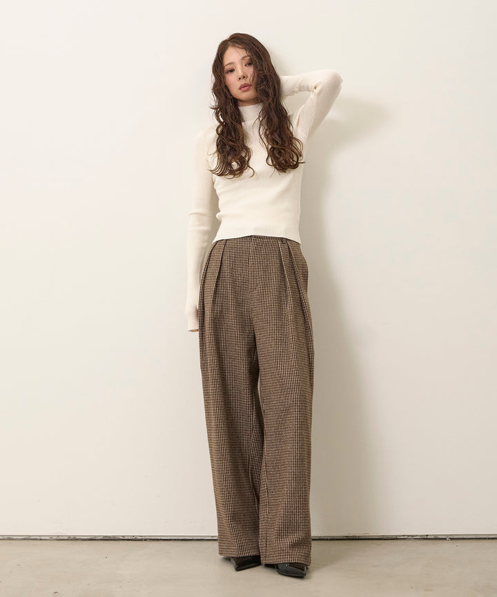 (eliuu)Clasical Check Tuck Trousers