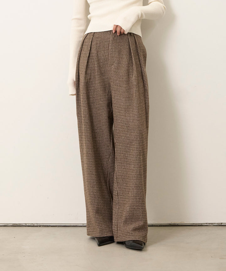 (eliuu)Clasical Check Tuck Trousers