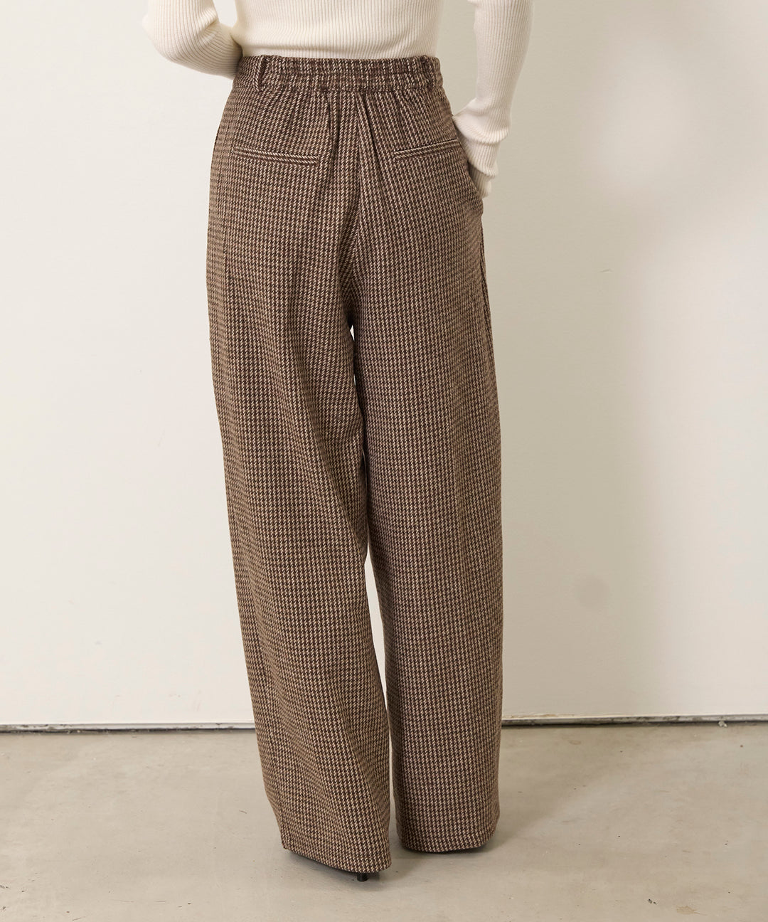 (eliuu)Clasical Check Tuck Trousers