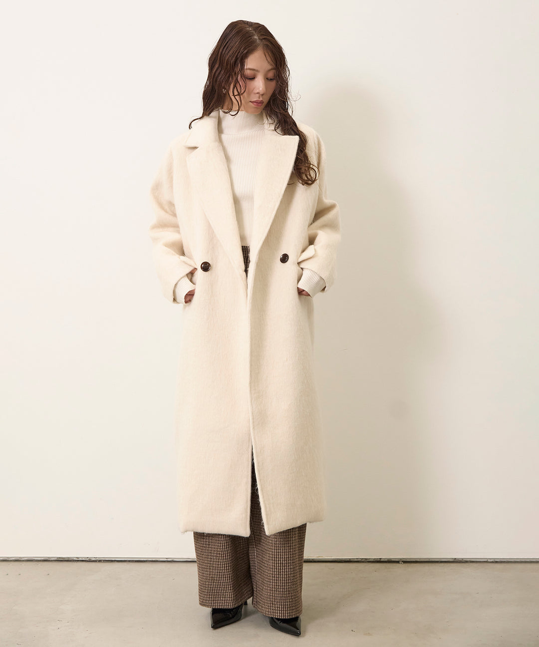[SET]Airy Shaggy Chester Coat+Clasical Check Tuck Trousers