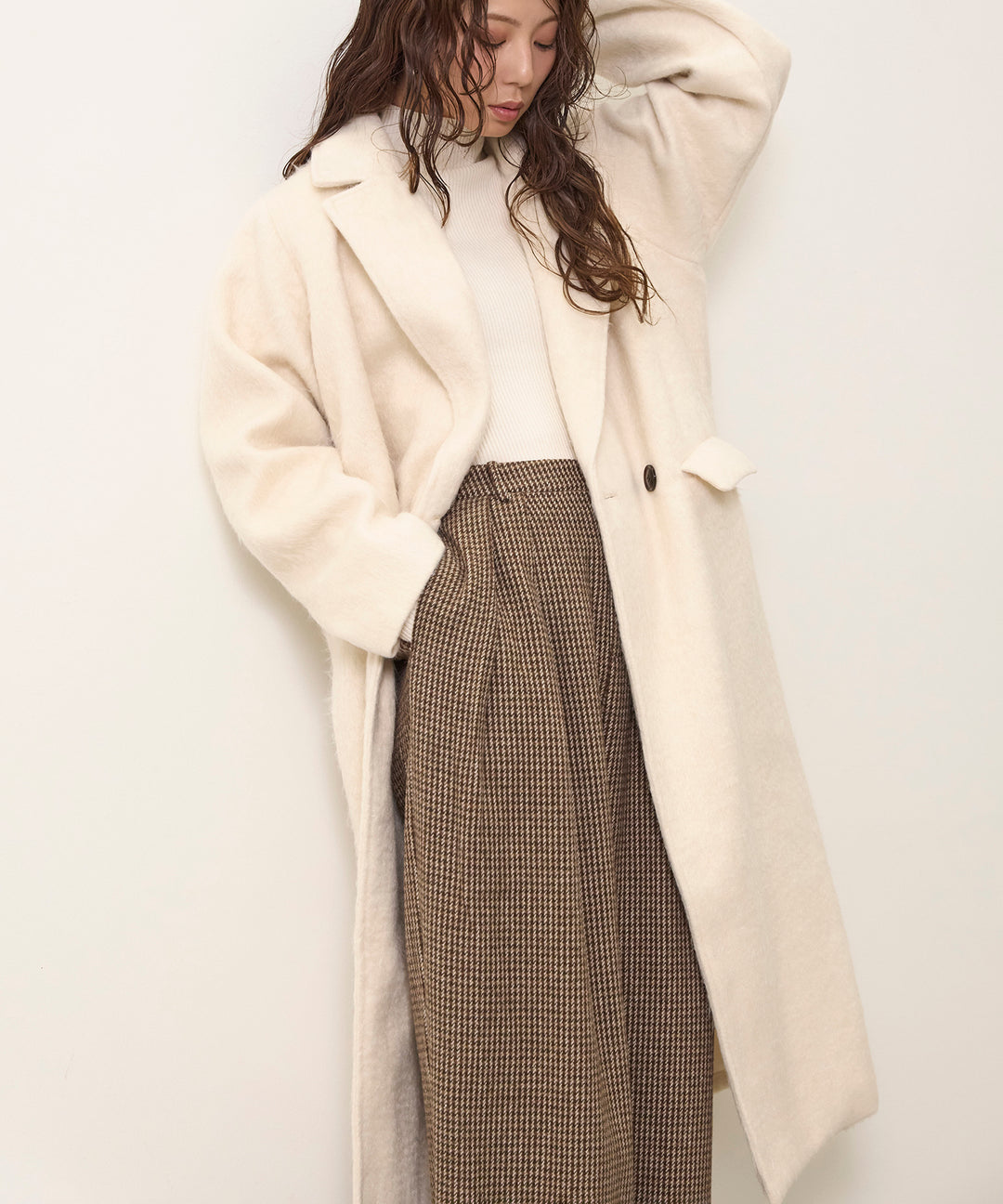 [SET]Airy Shaggy Chester Coat+Clasical Check Tuck Trousers