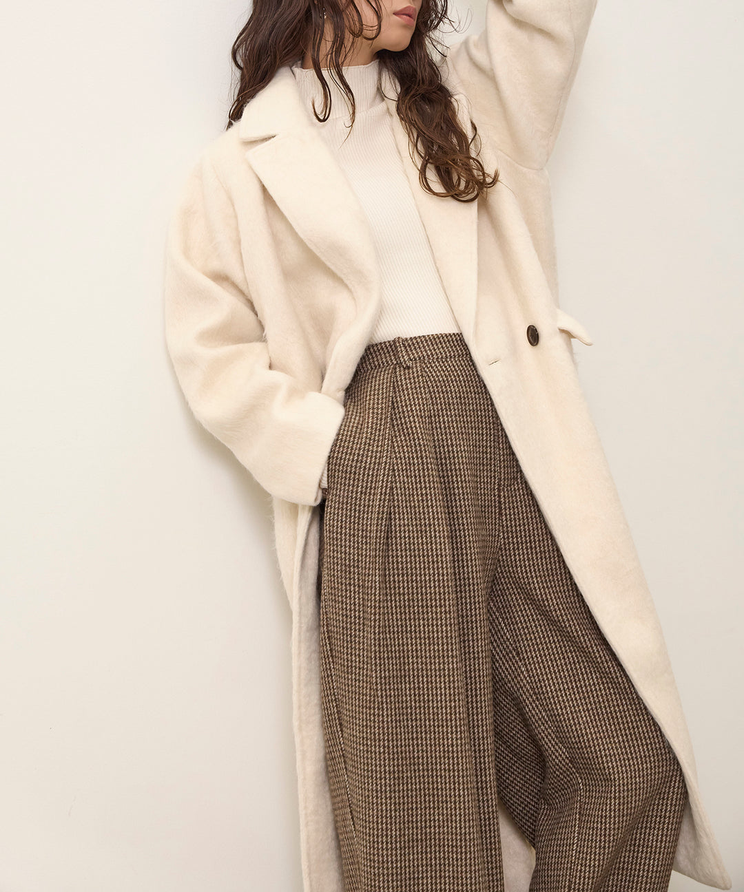 (eliuu)Clasical Check Tuck Trousers