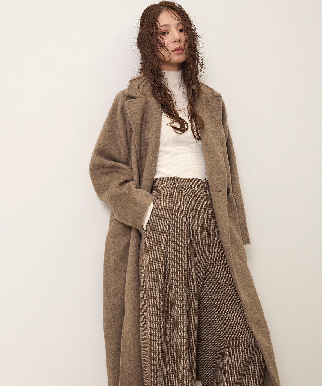 (eliuu)Clasical Check Tuck Trousers