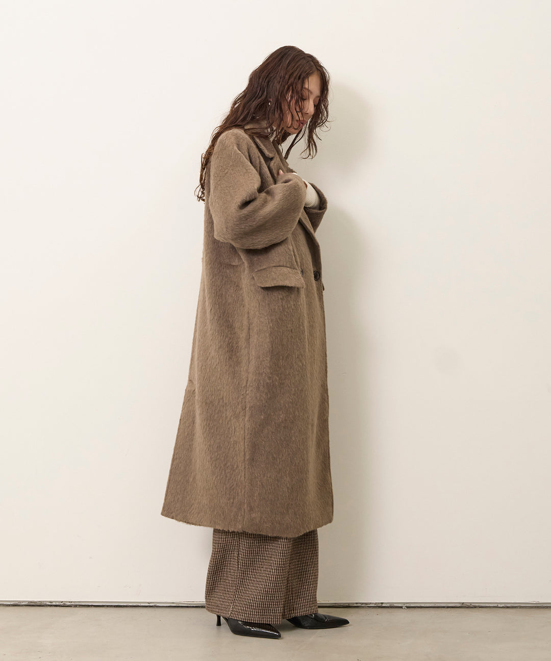 [SET]Airy Shaggy Chester Coat+Clasical Check Tuck Trousers