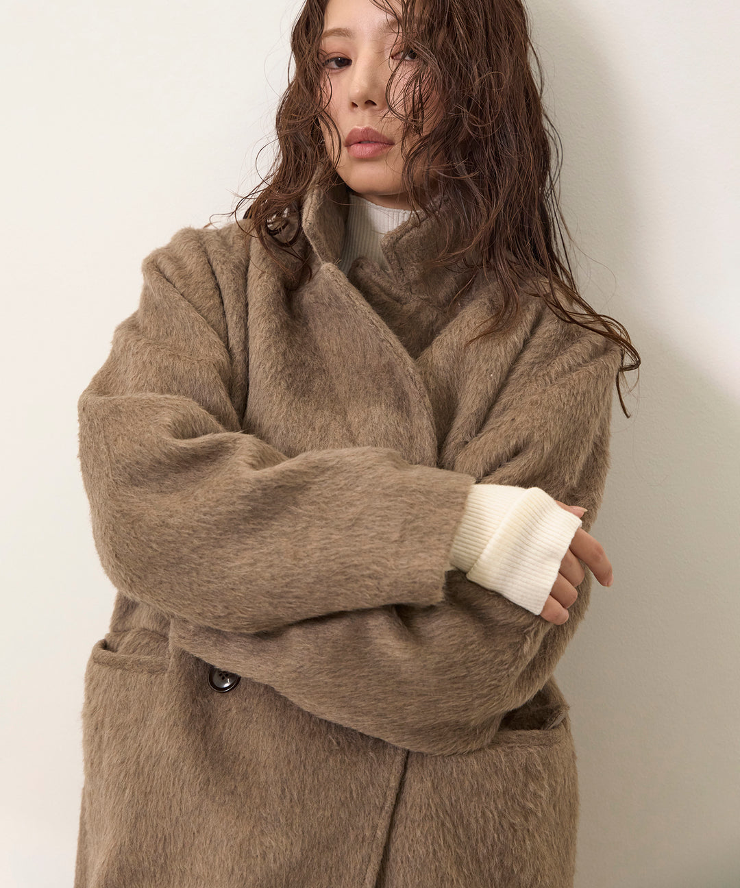 (eliuu)Airy Shaggy Chester Coat