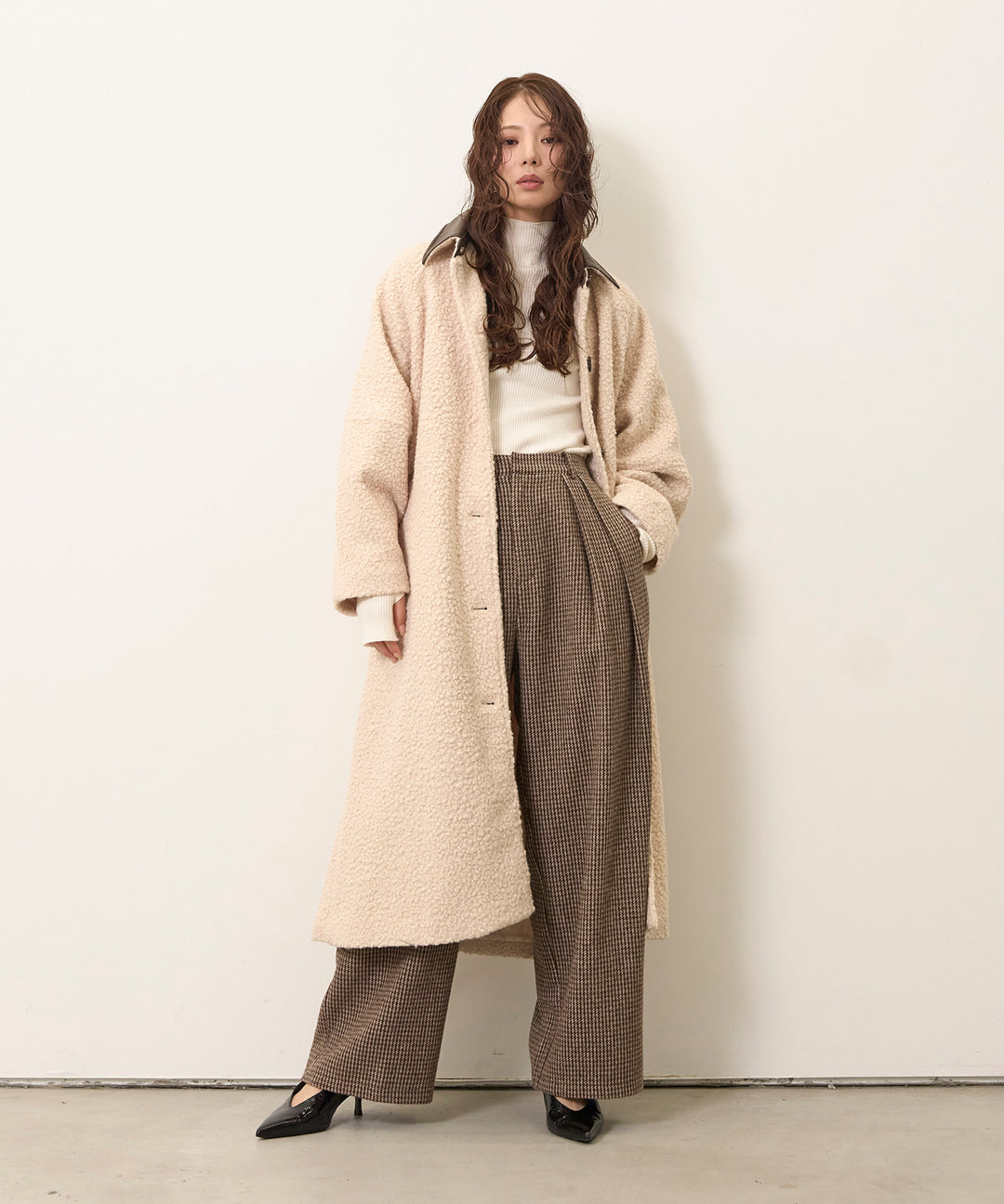 (eliuu)Clasical Check Tuck Trousers