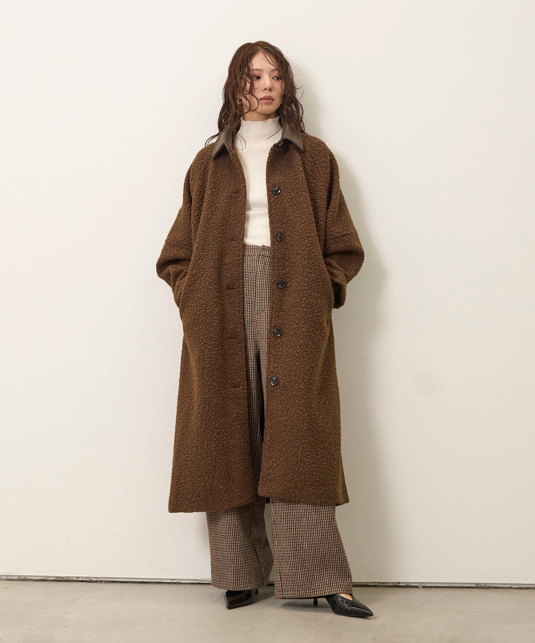 (eliuu)Clasical Check Tuck Trousers