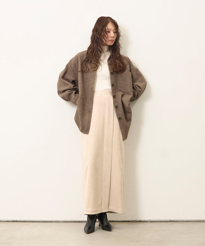 [SET]Clasical Check Wide Shirt JK+Suede Like Switch Skirt