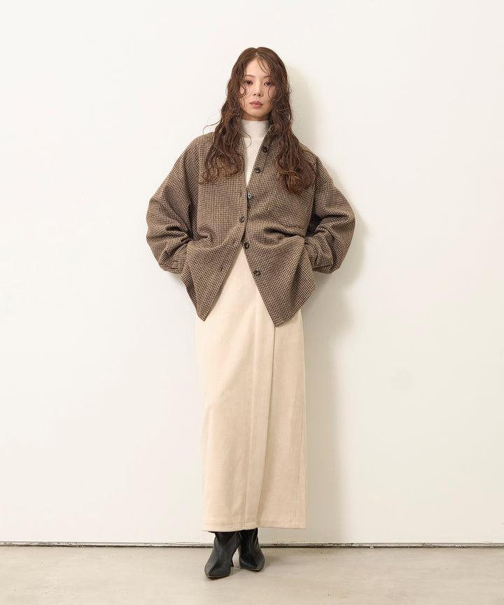 [SET]Clasical Check Wide Shirt JK+Suede Like Switch Skirt