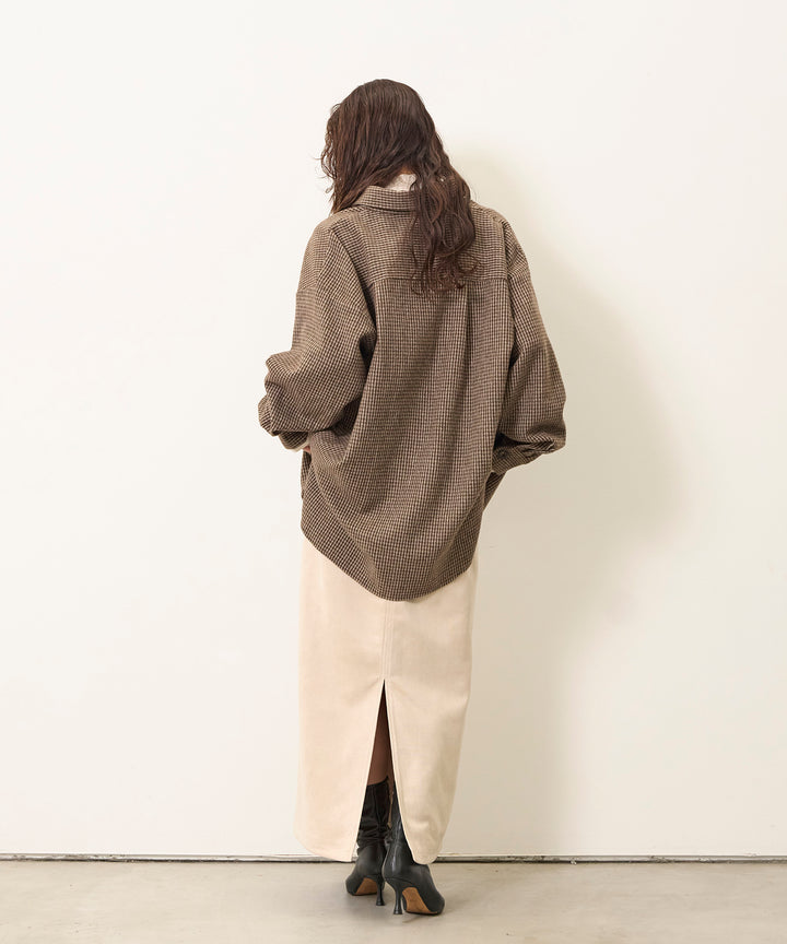 [SET]Clasical Check Wide Shirt JK+Suede Like Switch Skirt