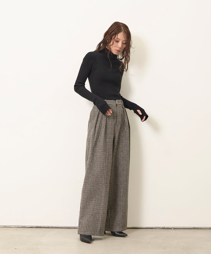(eliuu)Clasical Check Tuck Trousers