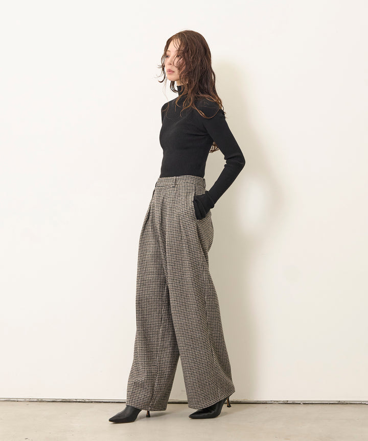 (eliuu)Clasical Check Tuck Trousers