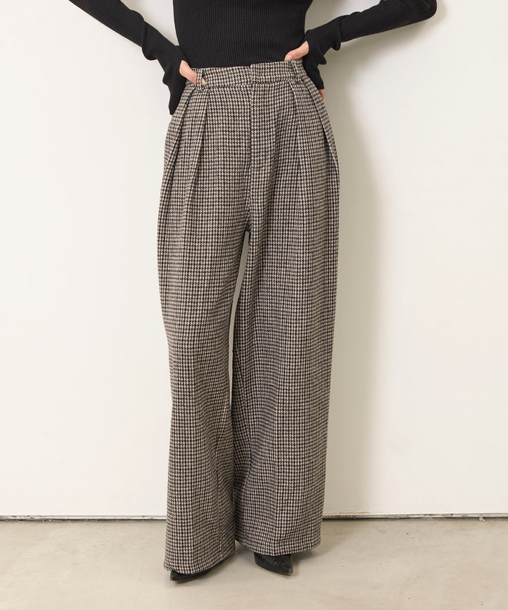 (eliuu)Clasical Check Tuck Trousers
