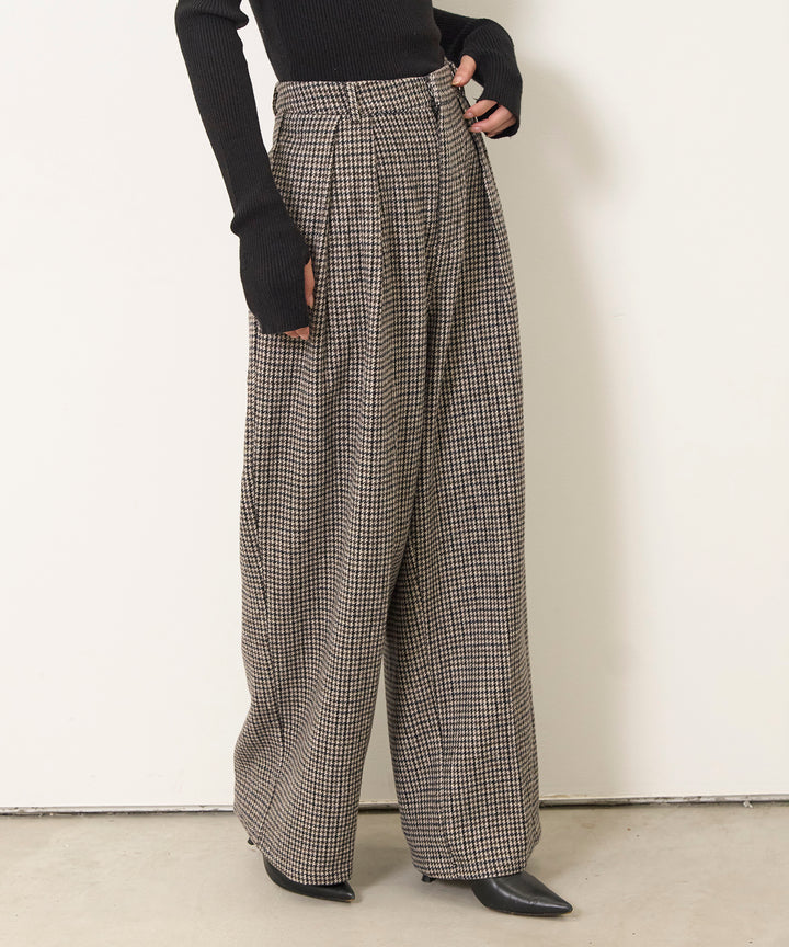 (eliuu)Clasical Check Tuck Trousers