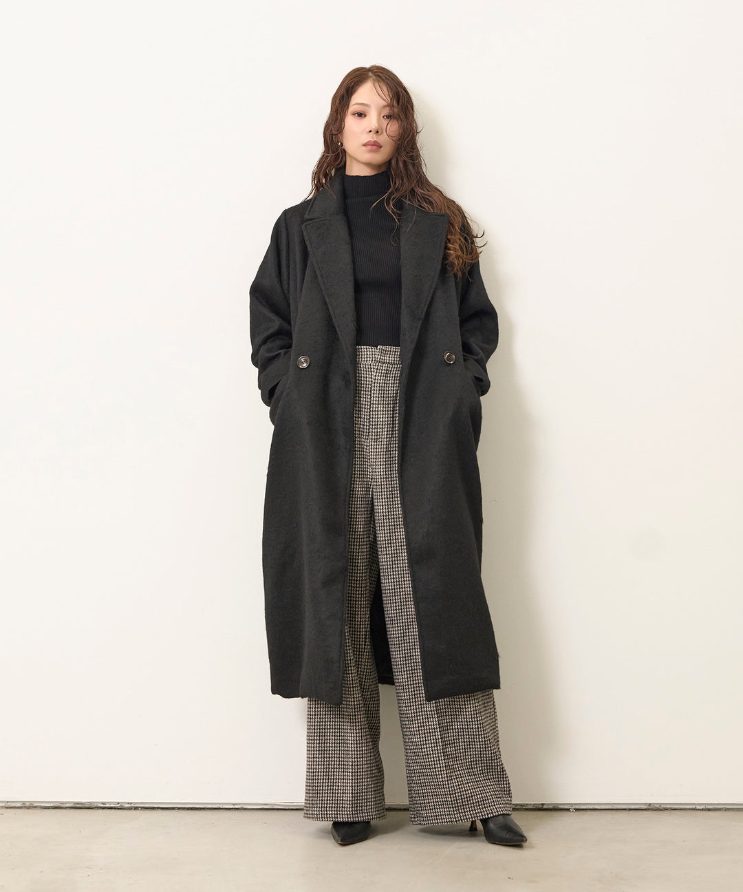 (eliuu)Clasical Check Tuck Trousers