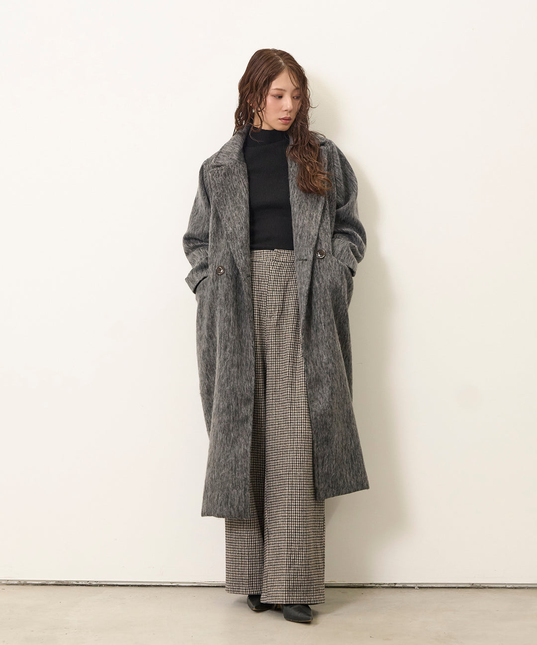 (eliuu)Airy Shaggy Chester Coat