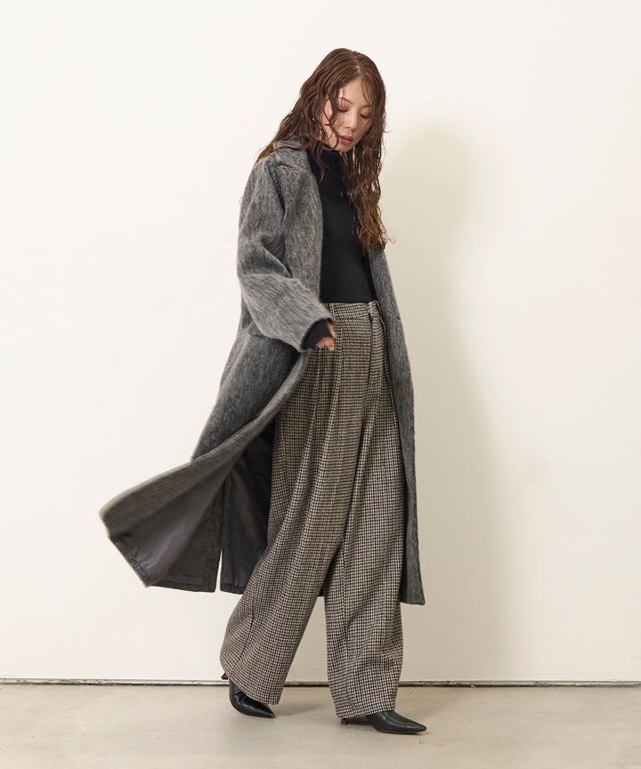 (eliuu)Clasical Check Tuck Trousers