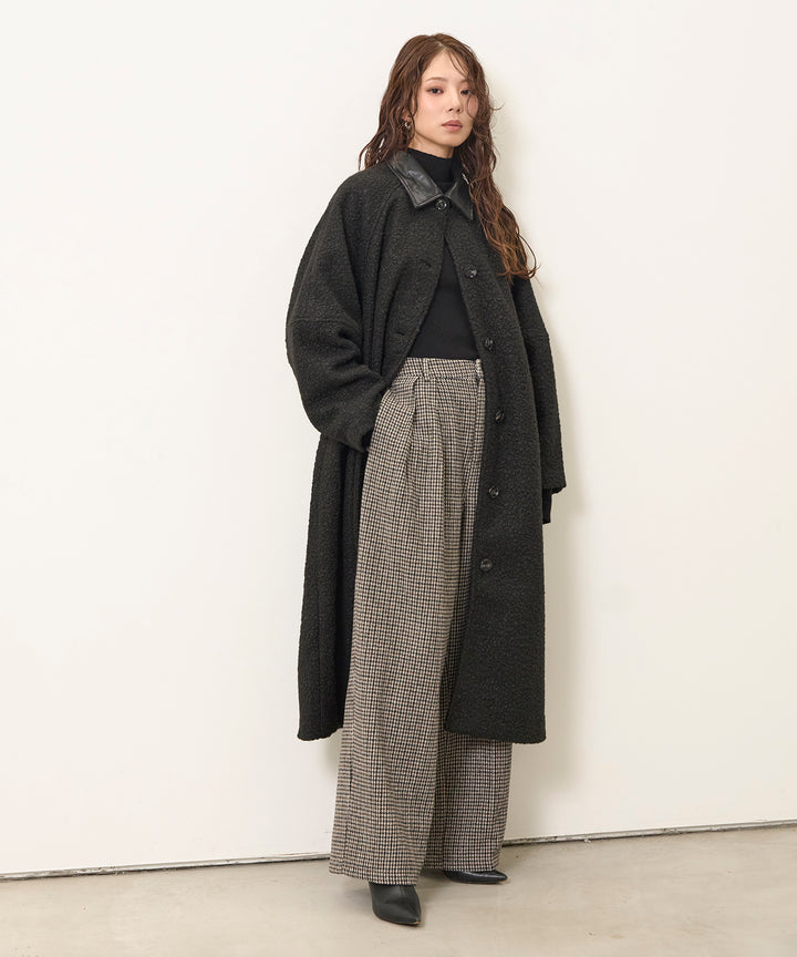 (eliuu)Clasical Check Tuck Trousers