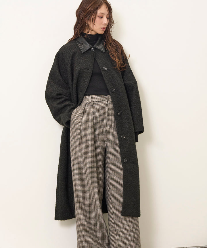 (eliuu)Clasical Check Tuck Trousers