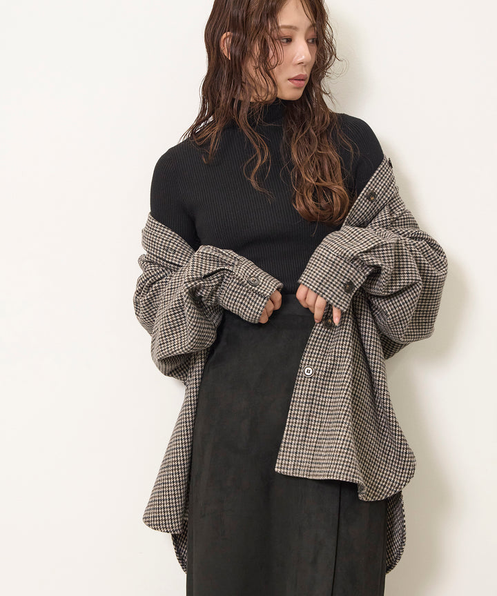 [SET]Clasical Check Wide Shirt JK+Suede Like Switch Skirt