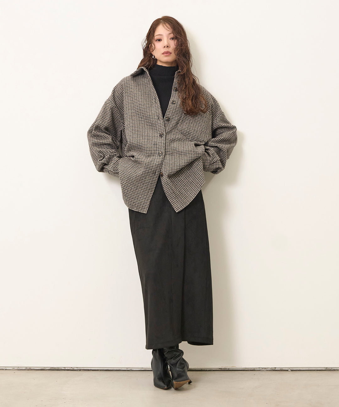 (eliuu)Clasical Check Wide Shirt JK