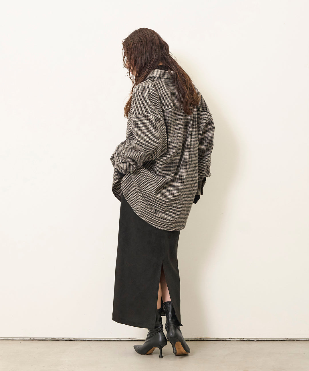 [SET]Clasical Check Wide Shirt JK+Suede Like Switch Skirt