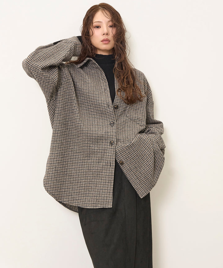 (eliuu)Clasical Check Wide Shirt JK