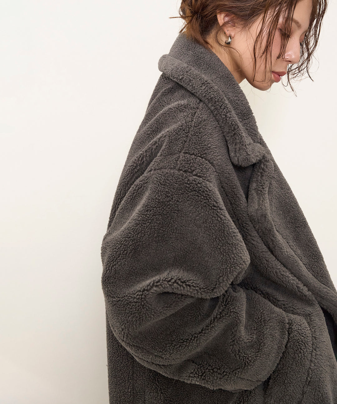 [SET]Puffy  Boa Coat+Soft Touch Choker Knit Onepiece