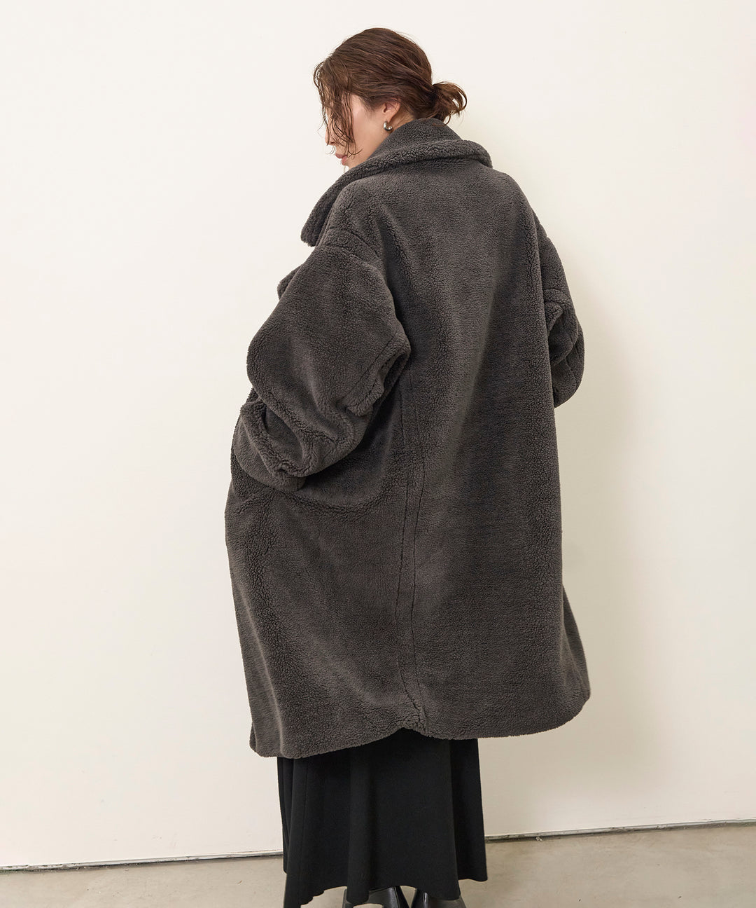 [SET]Puffy  Boa Coat+Soft Touch Choker Knit Onepiece