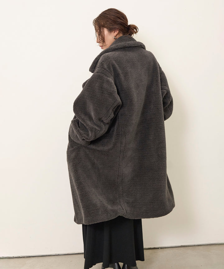 [SET]Puffy  Boa Coat+Soft Touch Choker Knit Onepiece