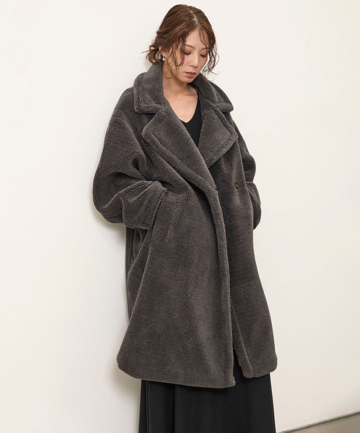 [SET]Puffy  Boa Coat+Shape Flare Knit Onepiece