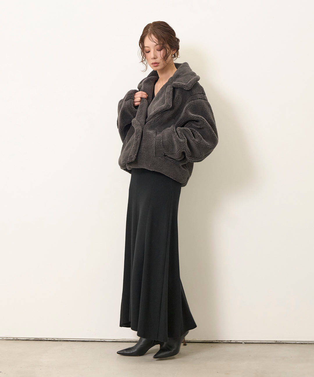 [SET]Puffy  Boa Short CT+Shape Flare Knit Onepiece