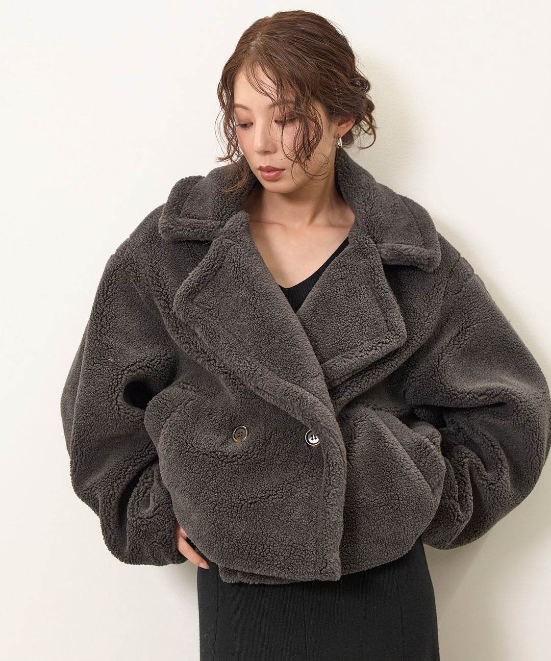 [SET]Puffy  Boa Short CT+Soft Touch Choker Knit Onepiece