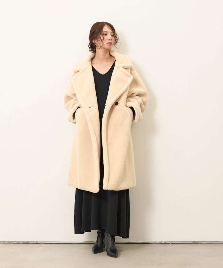 [SET]Puffy  Boa Coat+Soft Touch Choker Knit Onepiece