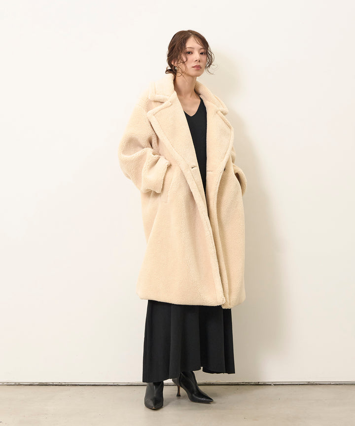 [SET]Puffy  Boa Coat+Soft Touch Choker Knit Onepiece