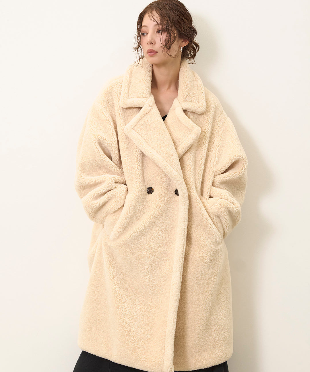 [SET]Puffy  Boa Coat+Soft Touch Choker Knit Onepiece