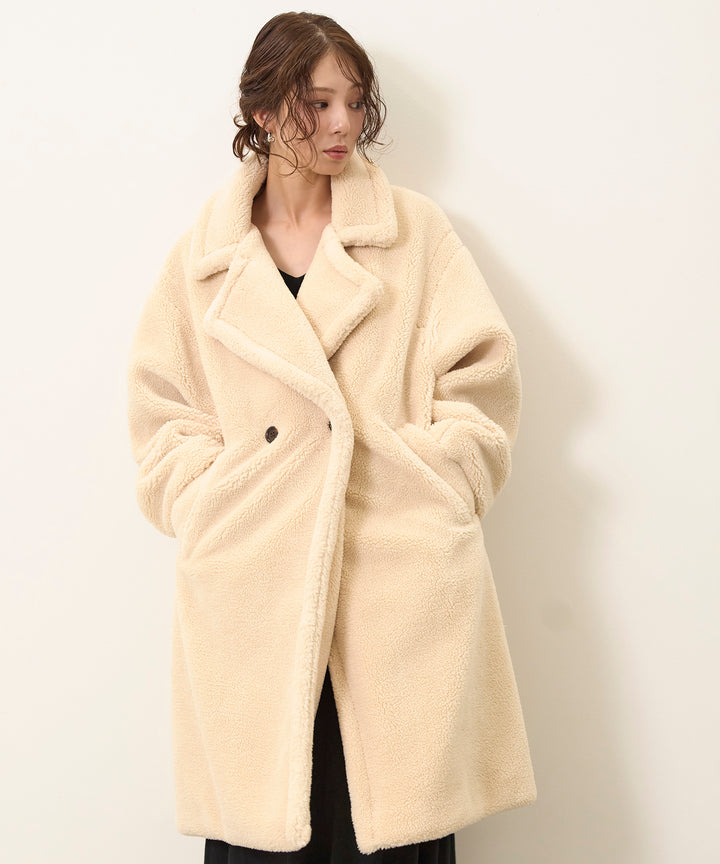 [SET]Puffy  Boa Coat+Soft Touch Choker Knit Onepiece